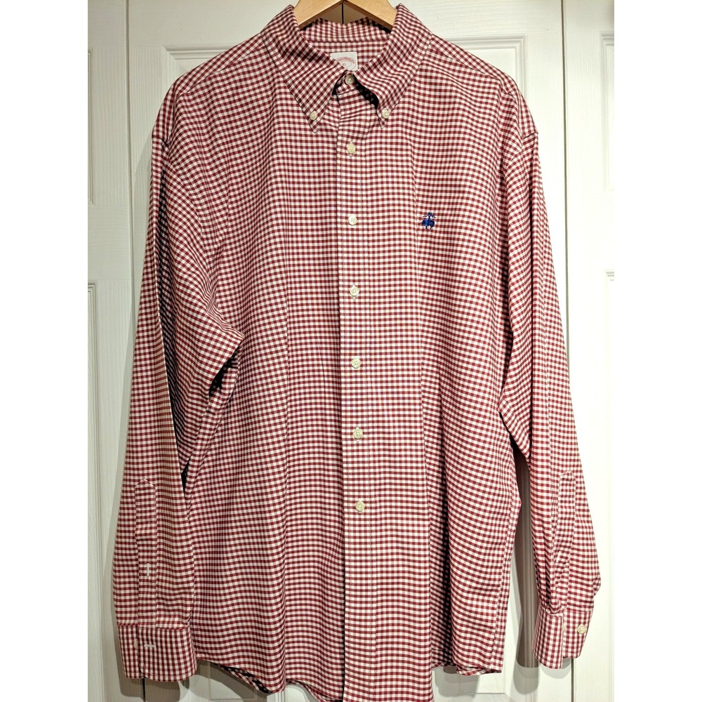 Brooks Brothers Shirt Mens XL 346 Supima Button Gingham Plaid Dress Casual Logo